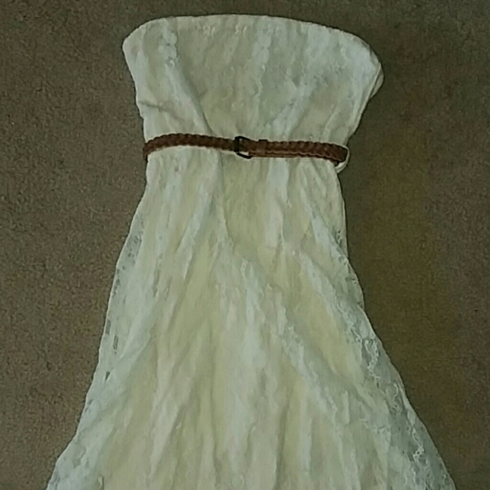 Ivory lace hi-low strapless dress